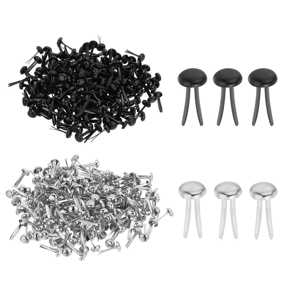 1000 PCS Paper Brass Fasteners Split Pins, Silver/Black, 4.5 x 8 mm