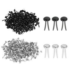 1000 PCS Paper Brass Fasteners Split Pins, Silver/Black, 4.5 x 8 mm