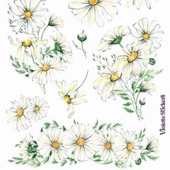 Violette Stickers – White Daisies – 1 Daisy Flowers Sticker Sheet – Scrapbooks