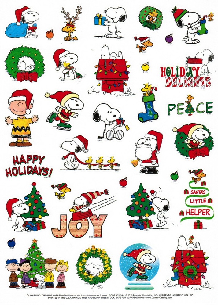 LARGE Sheet SNOOPY PEANUTS gang Christmas Winter Joy Peace Scrapbook Stickers