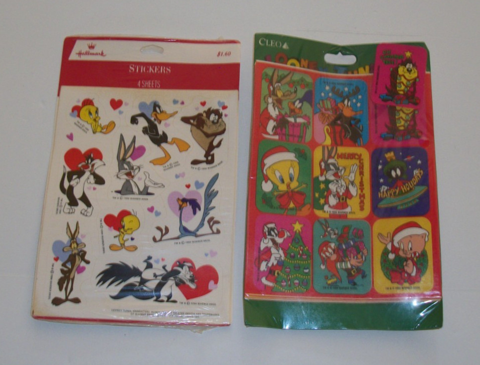 Lot of 2 Vintage Looney Tunes Valentine and Christmas Stickers in Package