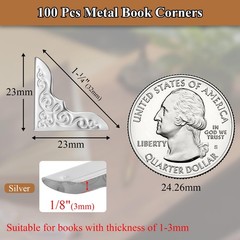 100pcs Metal Book Corner Protectors,Silver Decorative Scrapbooking Photo Moun…