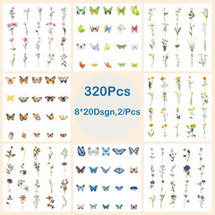 Butterfly Floral Stickers Bulk – 320 Pcs Transparent Realistic Dried Pressed Flo