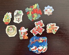 16 Assorted Christmas Stickers Santa Reindeer Kittens Poinsettias