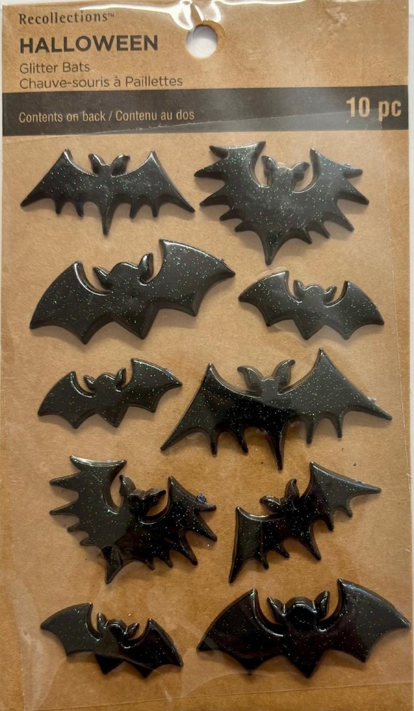 Recollections Dimensional Halloween Glitter Bats ~ Resin ~ 10 Pc