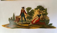 Vintg French Renaissance Style Cut Out Scraps Couples in Countryside – France