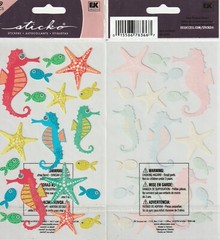 Vintage Sticko flat glitter stickers SEA HORSES theme 78366 FAST FREE ship!