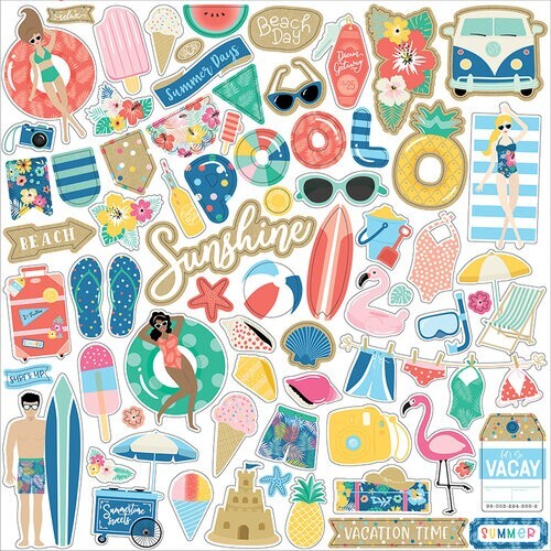 Summer Days Sunshine Beach Pool Vacation Swim Surf Float Sand Elements Stickers