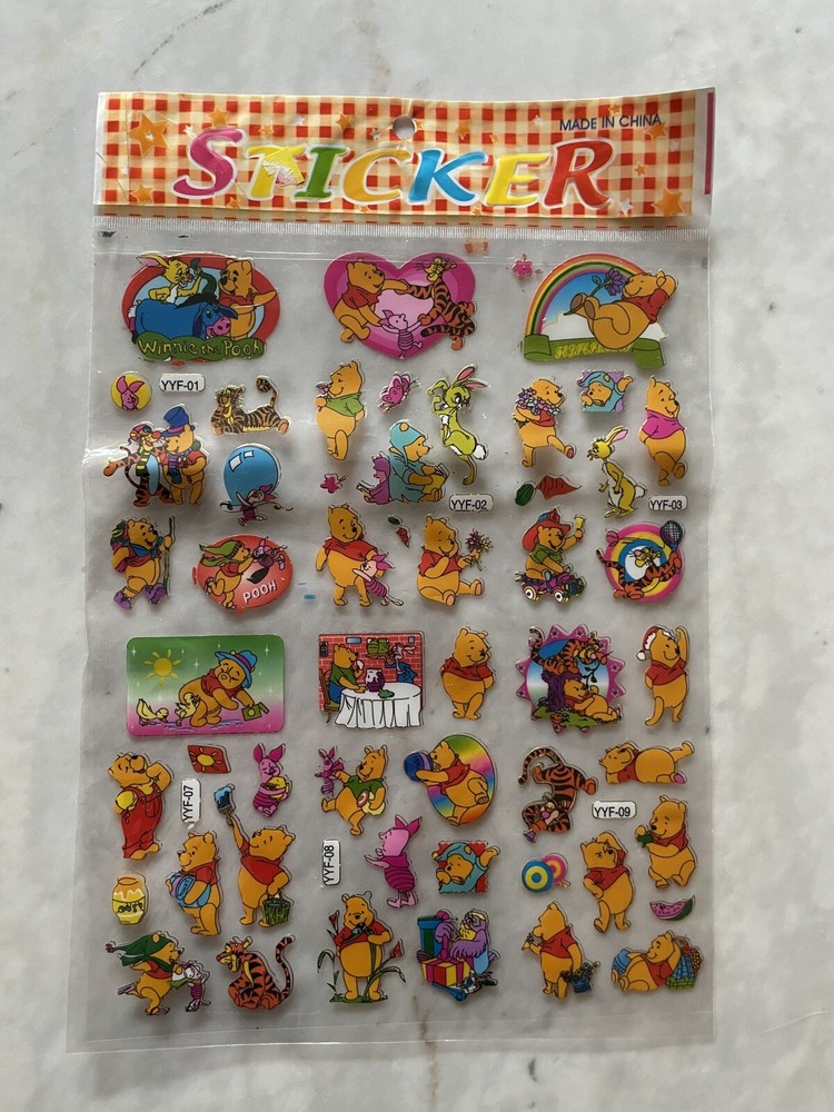 Winnie The Pooh and Friends Deadstock Y2K Sticker Sheet Sealed Colorful Kawaii