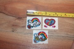 Vintage KEM Prism Sticker mods Rainbows hearts Bee Dove Bird Love lot of 3 1980s