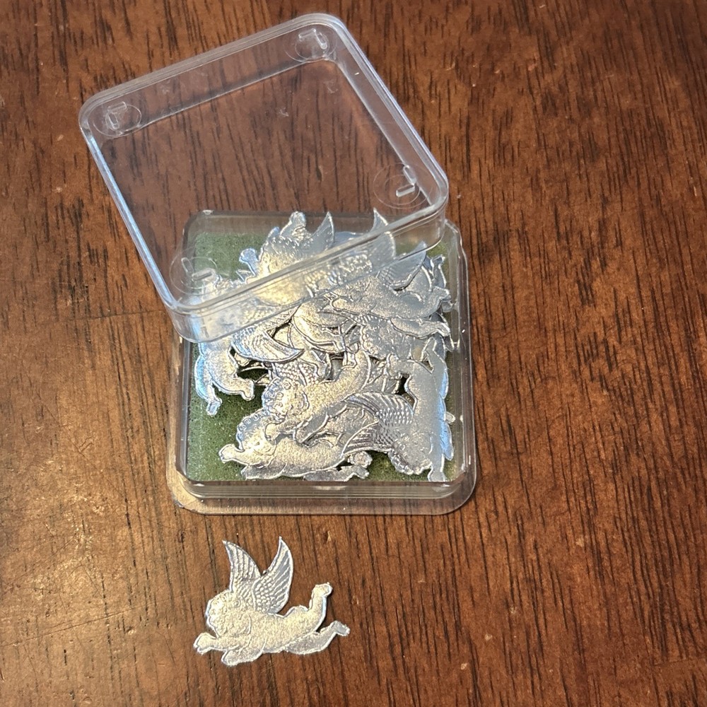 Vintage Silver Foil Embossed Angel Cherub Die Cut Stickers RARE