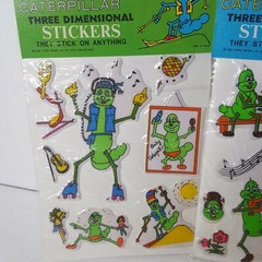 Lot of 3 Vintage 1983 Jerry The Gypsy Moth Caterpillar Sealed Puffy Stickers NOS