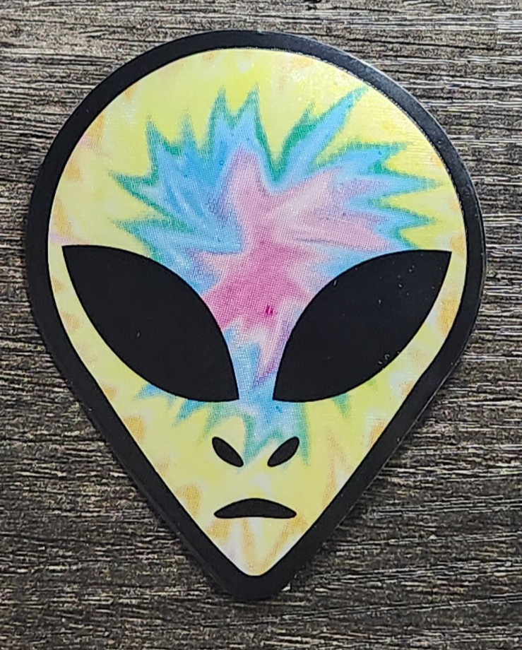 Vintage Grey ALIEN HEAD Prism Vending Sticker 90s Y2k Tie Dye Psychedelic U Pick