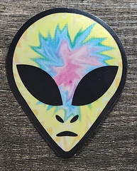 Vintage Grey ALIEN HEAD Prism Vending Sticker 90s Y2k Tie Dye Psychedelic U Pick
