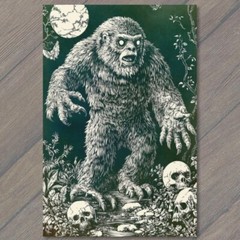 STICKER Bigfoot Walking Moonlit Forest Skulls Trees Mythical Creature Strange