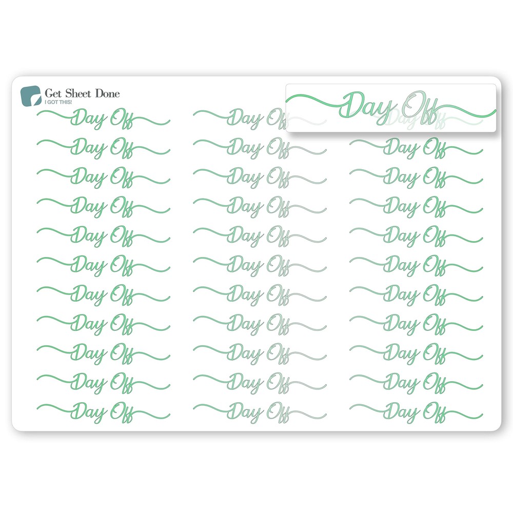 Day Off  Script Planner Stickers / 30 Gold Foiled Text Headers (1.5”) GREEN