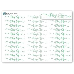Day Off  Script Planner Stickers / 30 Gold Foiled Text Headers (1.5”) GREEN