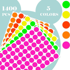 Dot Stickers 3/4 Inch Fluorescent Circle Sticker 1400Pcs round Writable Colored