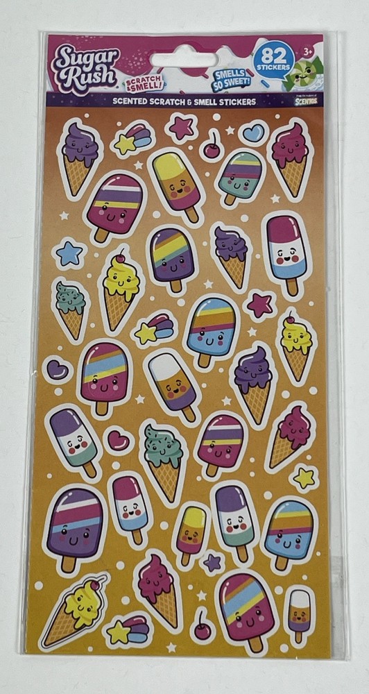 (82 pc) Sugar Rush Scratch & Smell Scented Sticker Assortment 2 Sheets