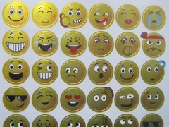 Teaching Tree 202 Fun Silly Expressive Emoji Shiny Gold Stickers 1″, 1/2″ New!