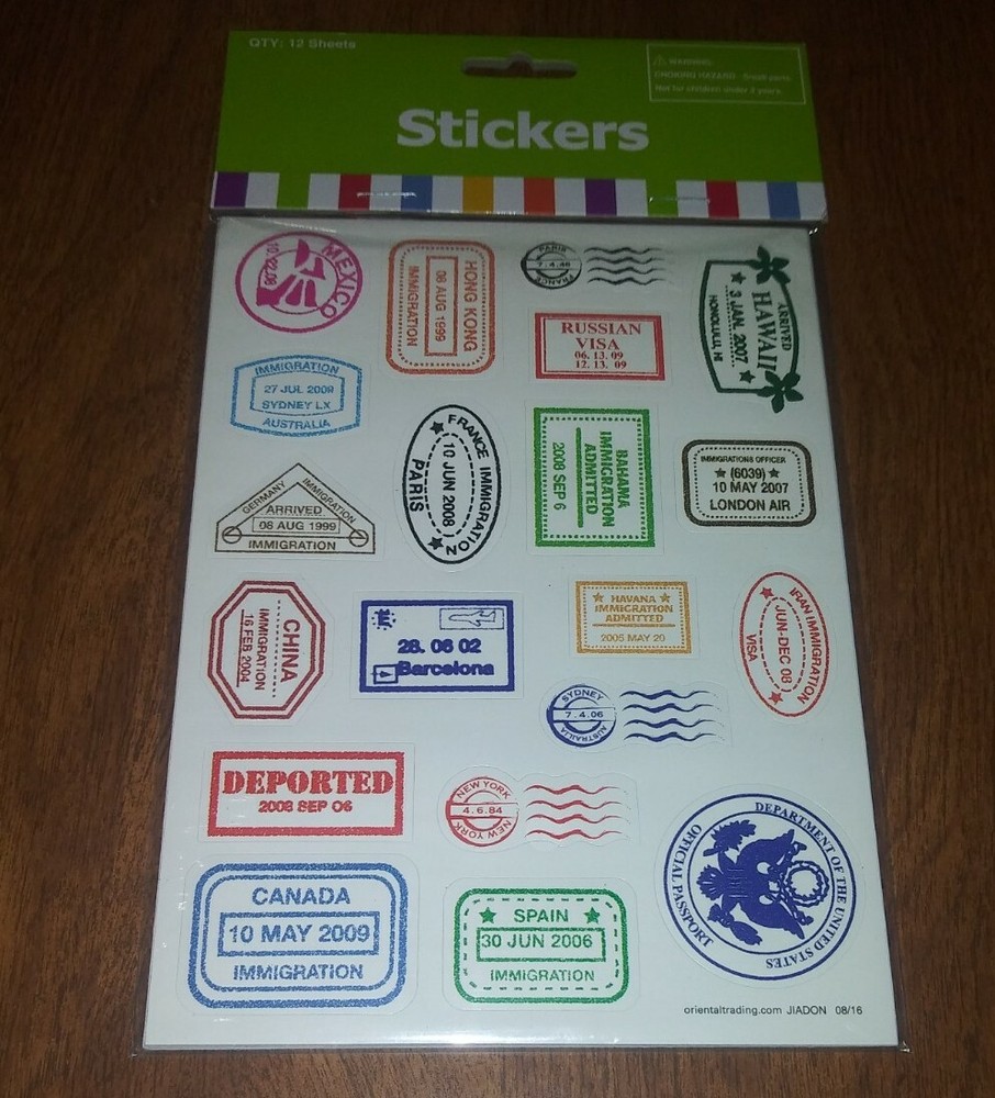 Passport Stamp Children’s Activity Sticker Sheet Pack (12 sheets)