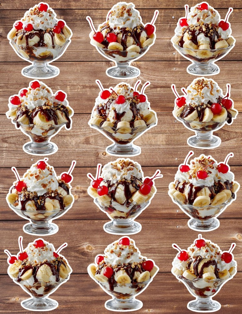 Ice Cream Sundae Vinyl Die Cut Stickers Set Scrapbooking Laptop Water Bottle