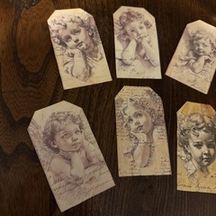 6JunkJournal Tags, Junk Journal Supplies, Scrapbooking, baby angels ￼