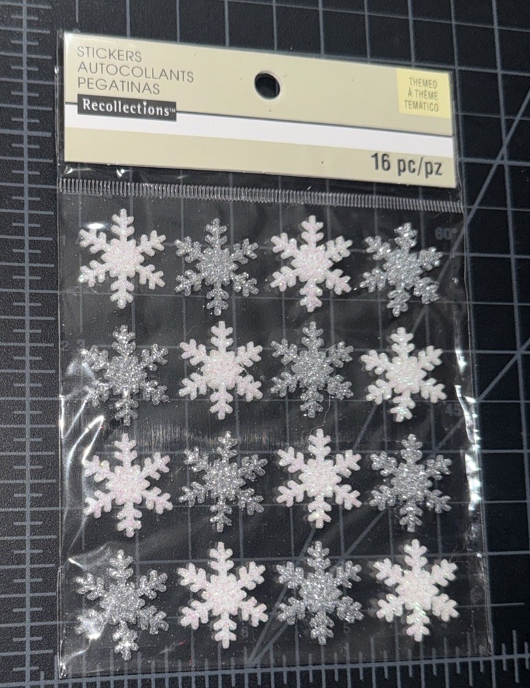 Recollections Glitter Snowflake Embellishment Stickers Silver White Scrapbooking