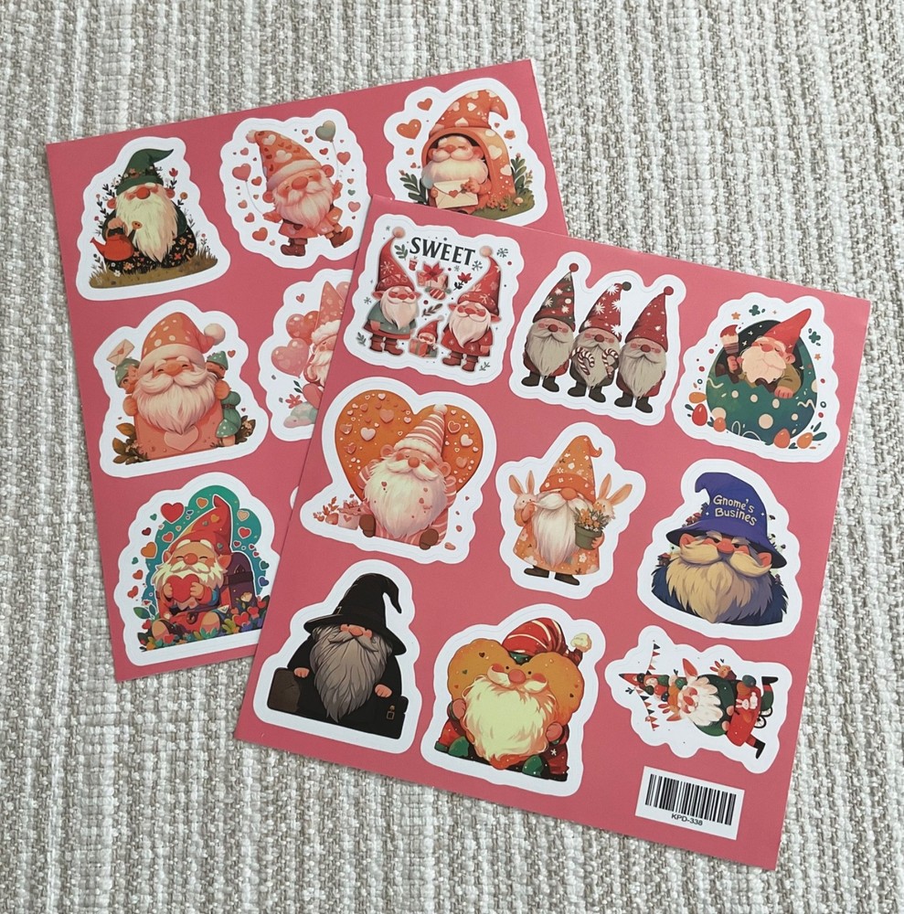 18 Cute Gnome Stickers, 1.75” Scandinavian Tomte Waterproof Vinyl Decals