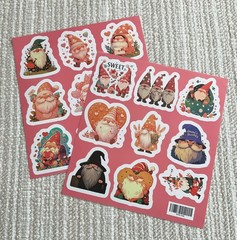 18 Cute Gnome Stickers, 1.75” Scandinavian Tomte Waterproof Vinyl Decals