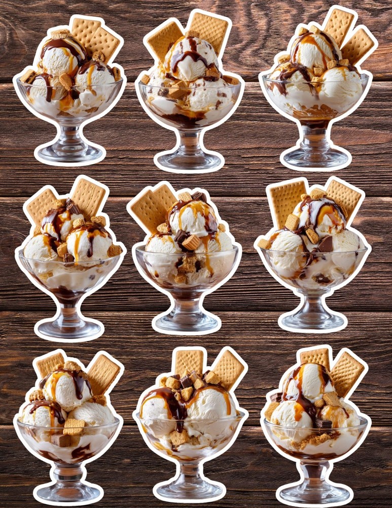 S’mores Ice Cream Die Cut Vinyl Stickers Set Scrapbooking Laptop Water Bottle