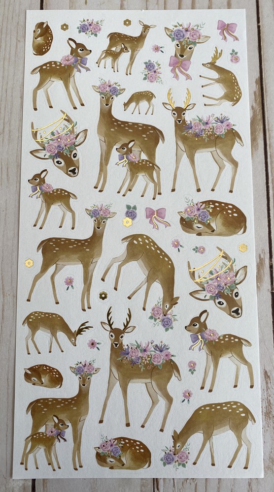 Stickers Deer Fawn Flowers Doe Buck Matte Finish Paper Decorate Foil Accents New