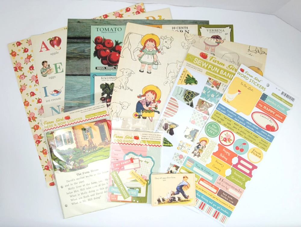 October Afternoon Farm Girl Scrapbooking Lot 12×12 Paper Stickers Die Cuts Cards