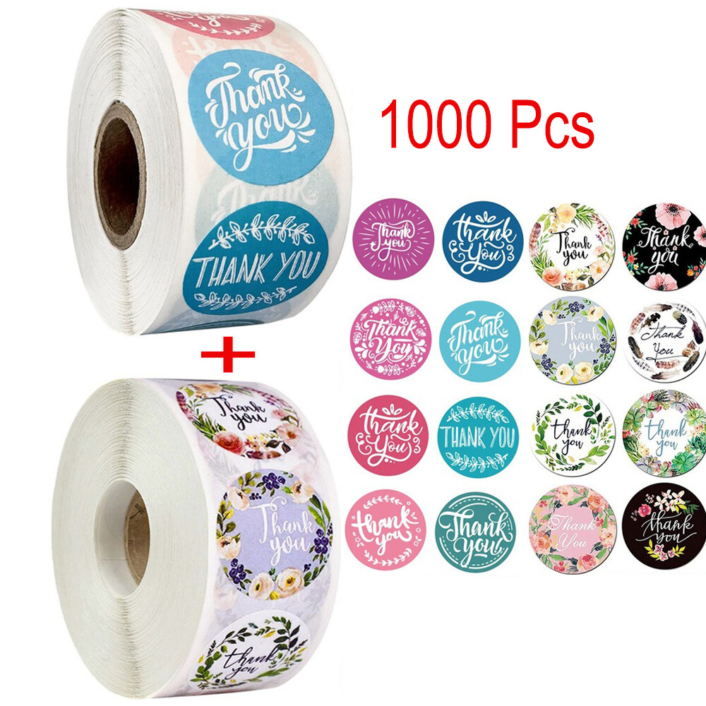 2 Roll of 1000 pcs 1″ Assorted Floral Thank You Stickers Round Sealing Labels US