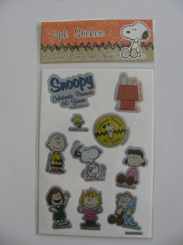 Snoopy Charlie Brown Stickers Celebrate PEANUTS 60 YEARS 2 Sheets NIP