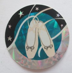 Vtg Ballet Slippers Sandylion Stickers Lot of 2 Prism Round Mylar Foil Shoes