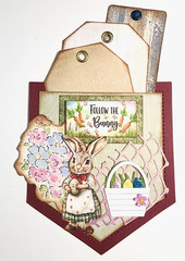 Easter Follow The Bunny Girl Rabbit Pocket Of Ephemera Tags OOAK #7 3D Handmade