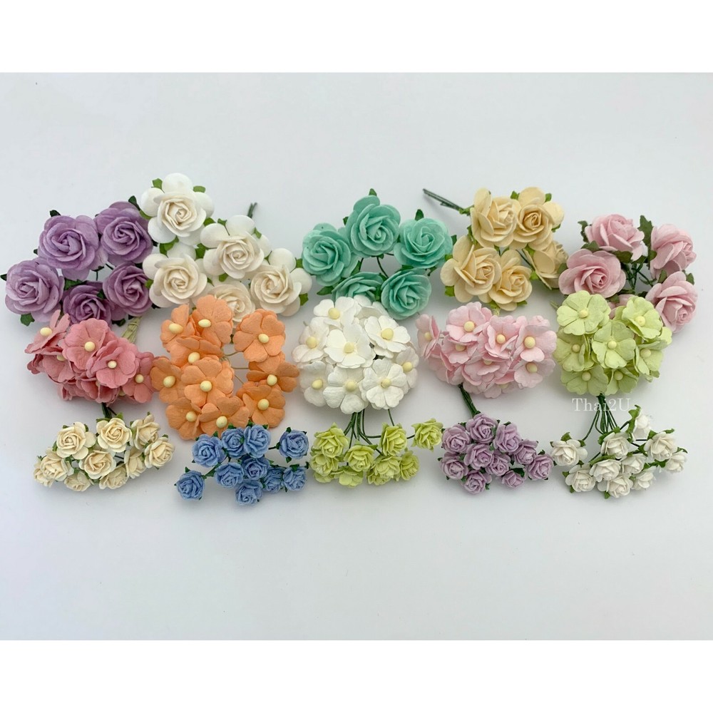 125 MIXED 3 Sizes of Open Rose Craft Paper Flower (R2/6/11-Kit Pastel-1)