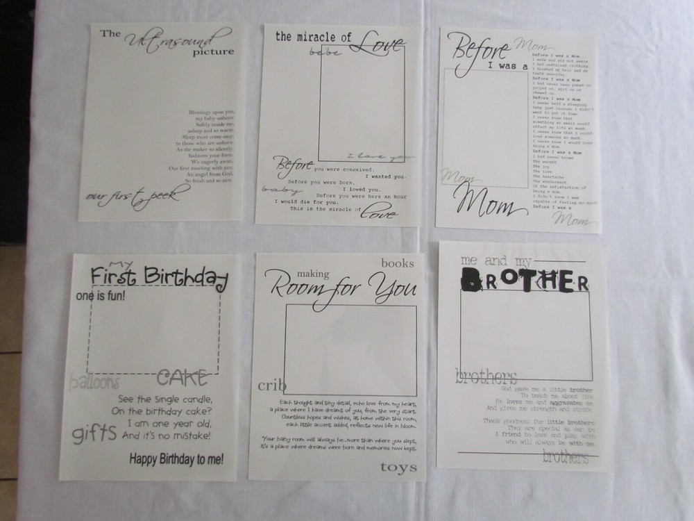 Scrapbooking Transparency Overlay 6pc New Baby Ultrasound Mom Birthday LOT F
