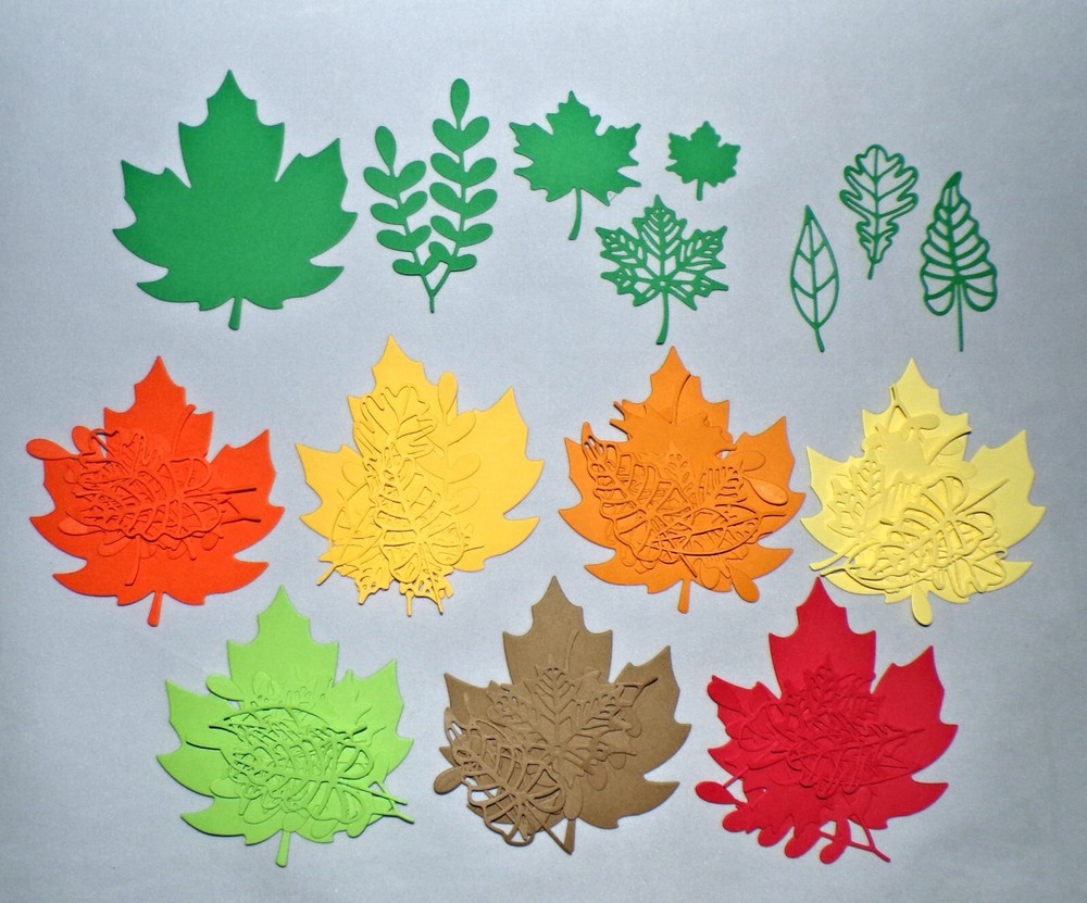 64 pcs Total Leaves & Leaf Die Cuts Pieces Assorted Designs Handmade Fall Colors