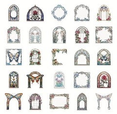 10pcs P.E.T. Stained Glass Floral Window Stickers- Scrapbook, Journal, DIY Craft