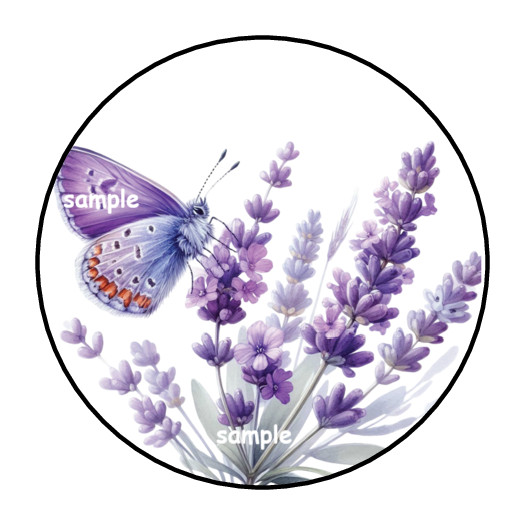 PURPLE FLOWERS & BUTTERFLY ENVELOPE SEALS STICKERS LABELS TAGS 1.5″ ROUND (30)