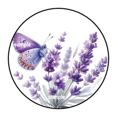 PURPLE FLOWERS & BUTTERFLY ENVELOPE SEALS STICKERS LABELS TAGS 1.5″ ROUND (30)