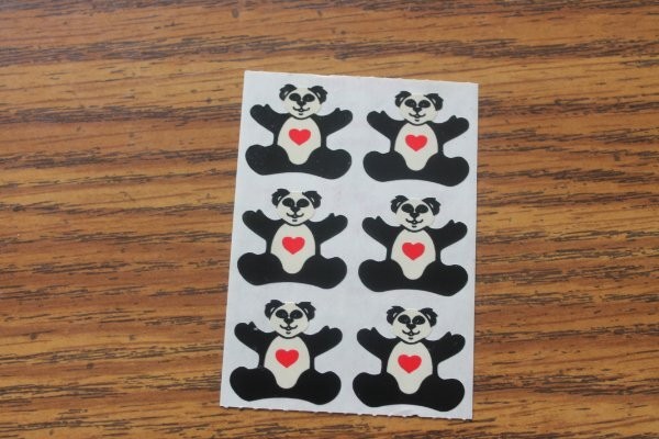 Vintage 1983 Illuminations Super sixes Stickers Panda Bears with hearts Rare