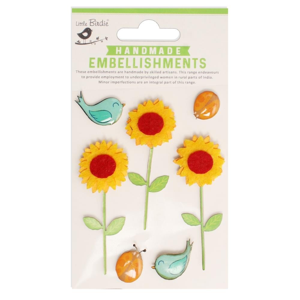 Stickers 3D Little Birdie Resin Felt Sunflowers Blue Birds Ladybugs