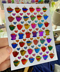 Sparkle Retro Coffee and Hearts Sheet (1 Sheet, 4×5 In., .5-.75 In. Stickers)