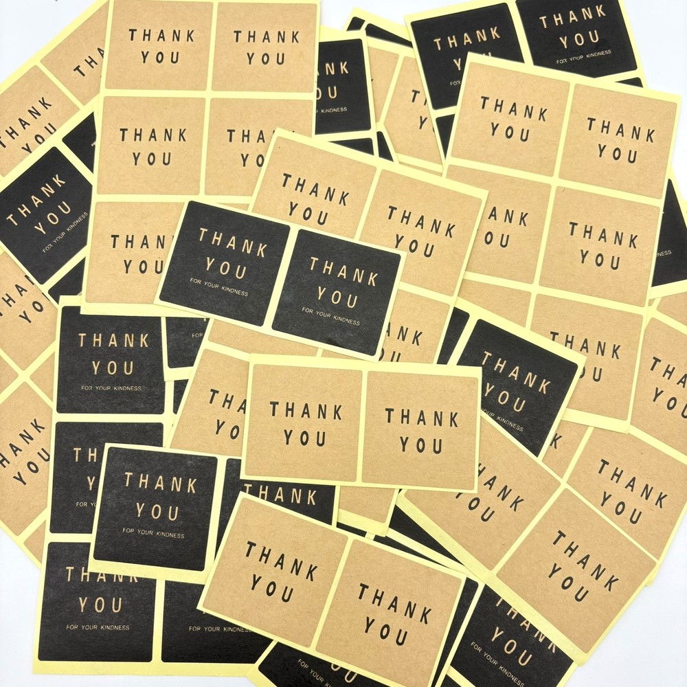 4pc Thank You Stickers Black & Beige Seal Japan with Tracking