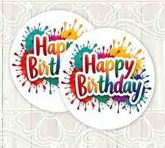Happy Birthday Rainbow Splatter Stickers Round Matte Labels Seals Favors