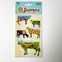 Vintage Sandylion Cow Stickers NOS Sealed Mylar 2 Sheet Y2K Sunflower Fish Scene