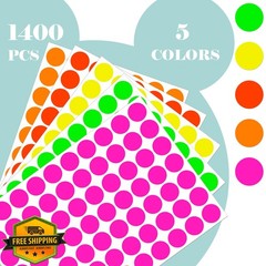 3/4 Inch Fluorescent Dot Stickers 1400pcs 5 Neon Colors Sale